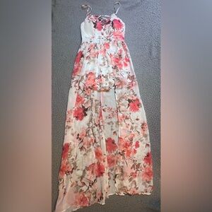 Floral Print Chiffon Romper Spaghetti Strap High Low Short Dress Womens Size Med